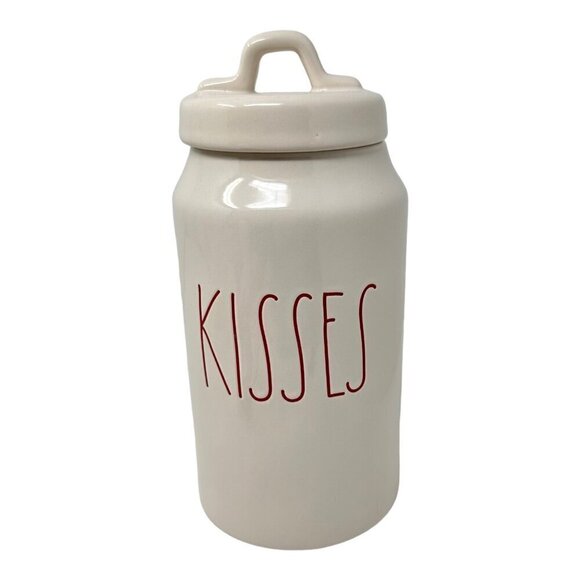 Rae Dunn KISSES Ceramic Canister 9in Tall Magenta Valentines Day Love Holiday - Picture 1 of 11